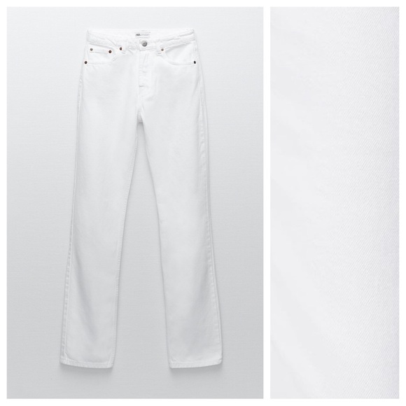 NWT. Zara White Straight-Leg Mid-Waist Full Length Jeans. Size 8. - Picture 8 of 12